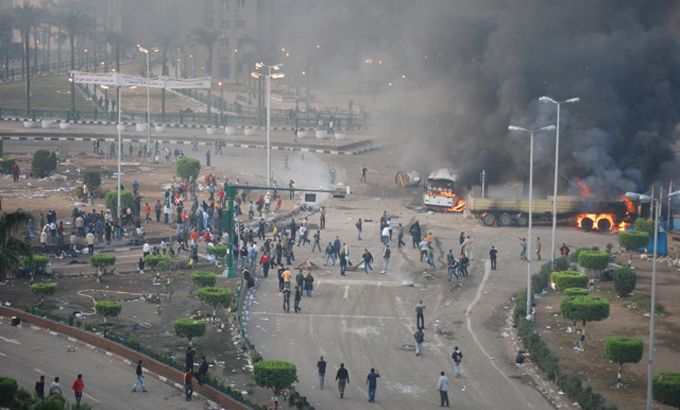 protesters burn vehicles in central cairo after protest