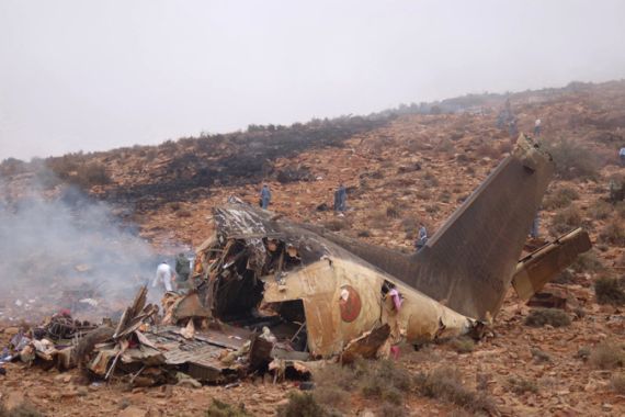 View of the wreckage of a military transport plane after it crashed in Goulmim, southern Morocco on July 26, 2011