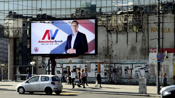The billboard of candidate for the Serbian presidency, Aleksandar Vucic in Belgrade, Serbia, 01 April 2017.