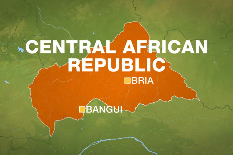 Central African Republic (CAR) map with Bria and Bangui