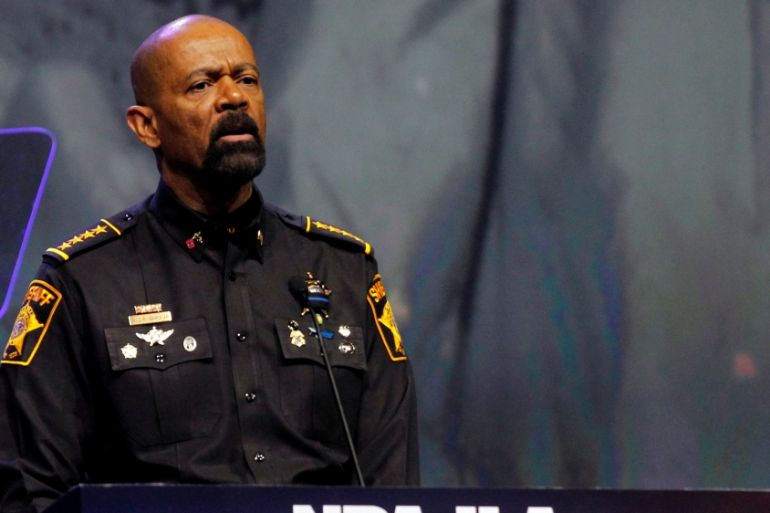 FILE PHOTO - Sheriff David Clark addresses members of the National Rifle Association during their NRA-ILA Leadership Forum at their annual meeting in Louisville
