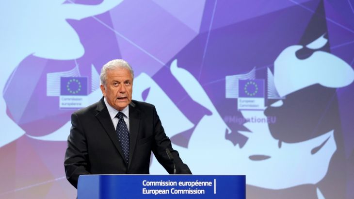 European Commissioner for Migration Avramopoulos addresses a news conference in Brussels