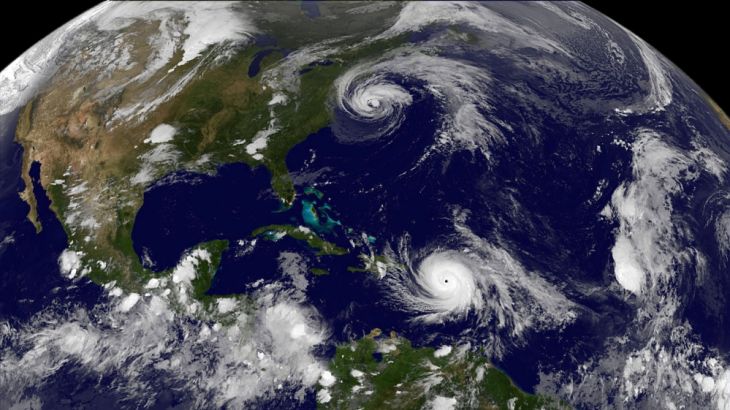 NOAA''s GOES East satellite image of Hurricane Maria and Hurricane Jose in the Atlantic Ocean