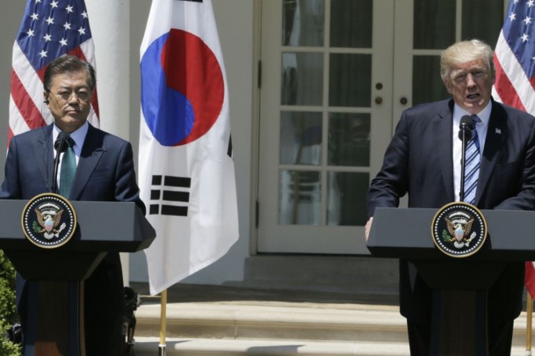 U.S. President Trump and South Korean President Moon Jae-in deliver joint statement at the White House in Washington