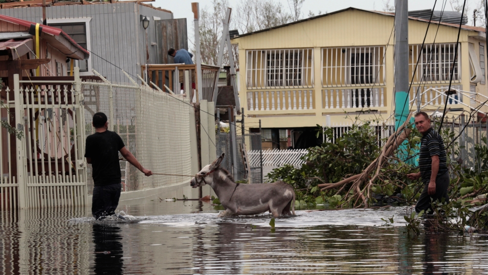 A flooded street in Catano municipality [Alvin Baez/Reuters]
