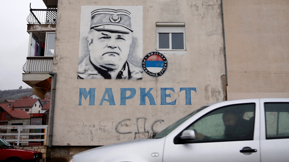 A mural of former Bosnian Serb general Ratko Mladic is seen on a building in Gacko, Bosnia and Herzegovina on November 8, 2017 [Dado Ruvic/Reuters]