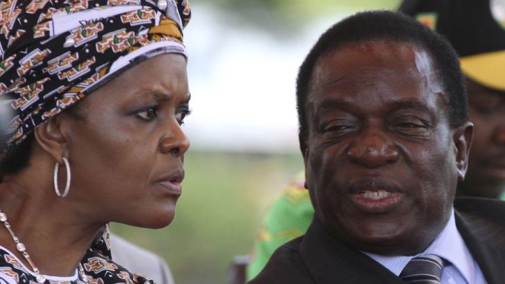 Zimbabwe''s President Mugabe''s wife Grace talks to Vice President Mnangagwa at a gathering of the ZANU-PF party''s top decision making body, the Politburo, in the capital Harare