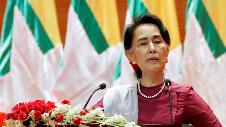 Myanmar State Counselor Aung San Suu Kyi delivers a speech to the nation over Rakhine and Rohingya situation, in Naypyitaw, Myanmar