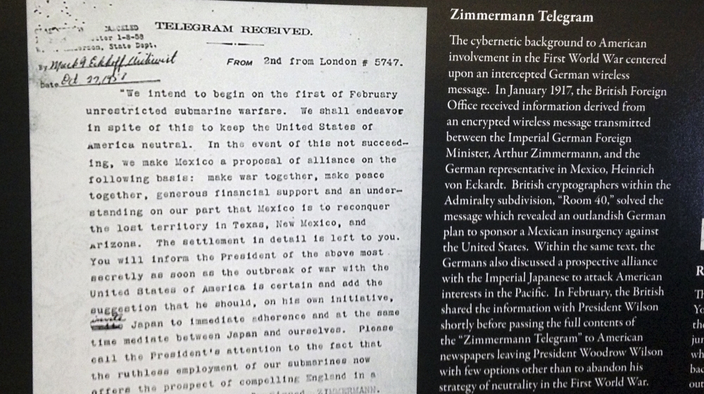 The 'Zimmermann Telegram' revealed Germany had offered Mexico territory in the US, prompting US President Woodrow Wilson to engage the US in World War One [Jennifer McDermott/AP Photo]