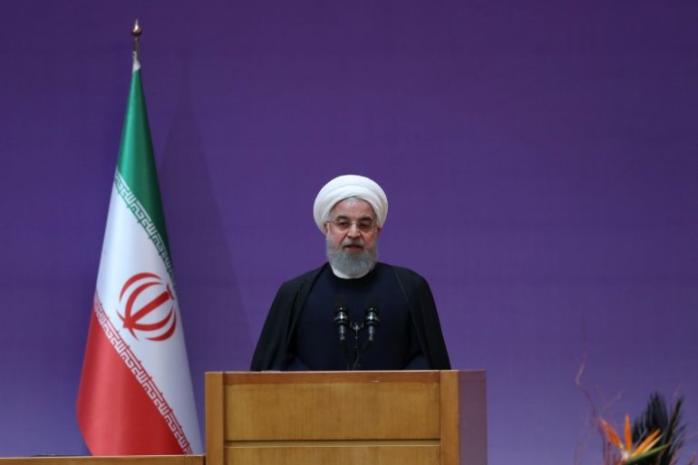 Iranian President Hassan Rouhani speaks during the closing ceremony of the Farabi Award in Tehran, Iran