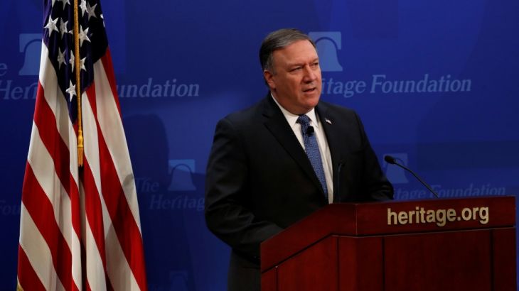 Pompeo delivers remarks on the Trump administration''s Iran policy in Washington