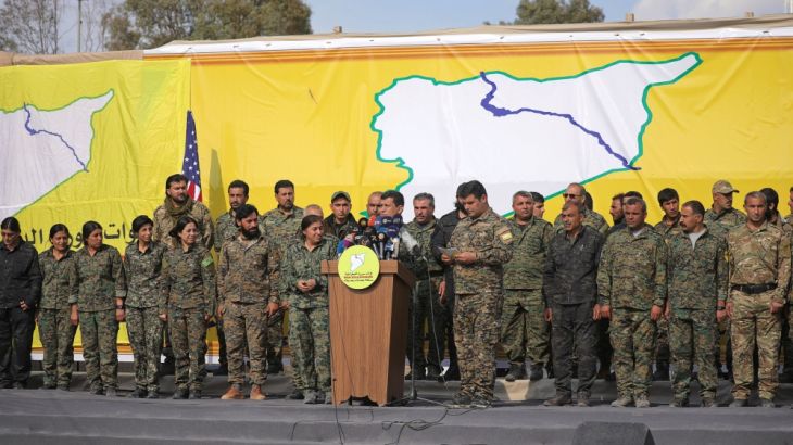 Mazloum Kobani, SDF''s commander in chief, announces the destruction of Islamic State''s control of land in eastern Syria, at al-Omar oil field in Deir Al Zor