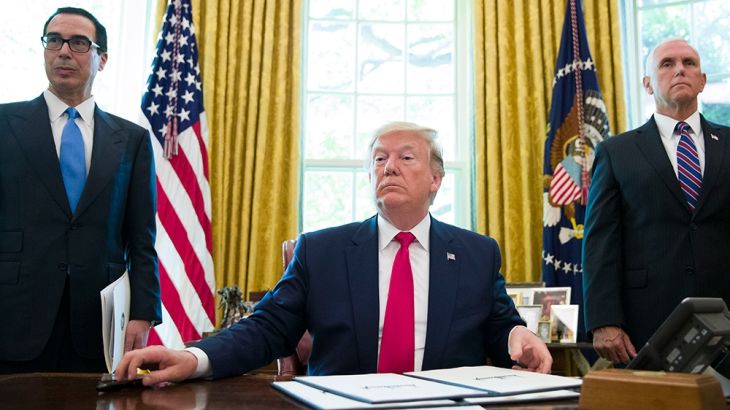 President Donald Trump listens to a reporter''s question after signing an executive order to increase sanctions on Iran, in the Oval Office of the White House, Monday, June 24, 2019, in Washington. Tru