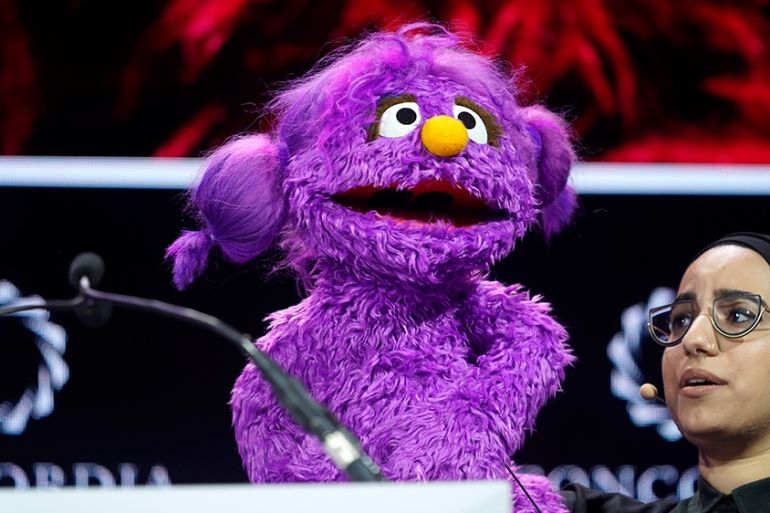 NEW YORK, NEW YORK - SEPTEMBER 23: Basma, Muppet From Ahlan Simsim, Sesame Street, speaks onstage during the 2019 Concordia Annual Summit - Day 1 at Grand Hyatt New York on September 23, 2019 in New Y