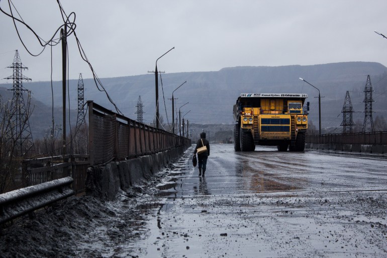 A truck loaded with coal in the town of Kazas, western Siberia 