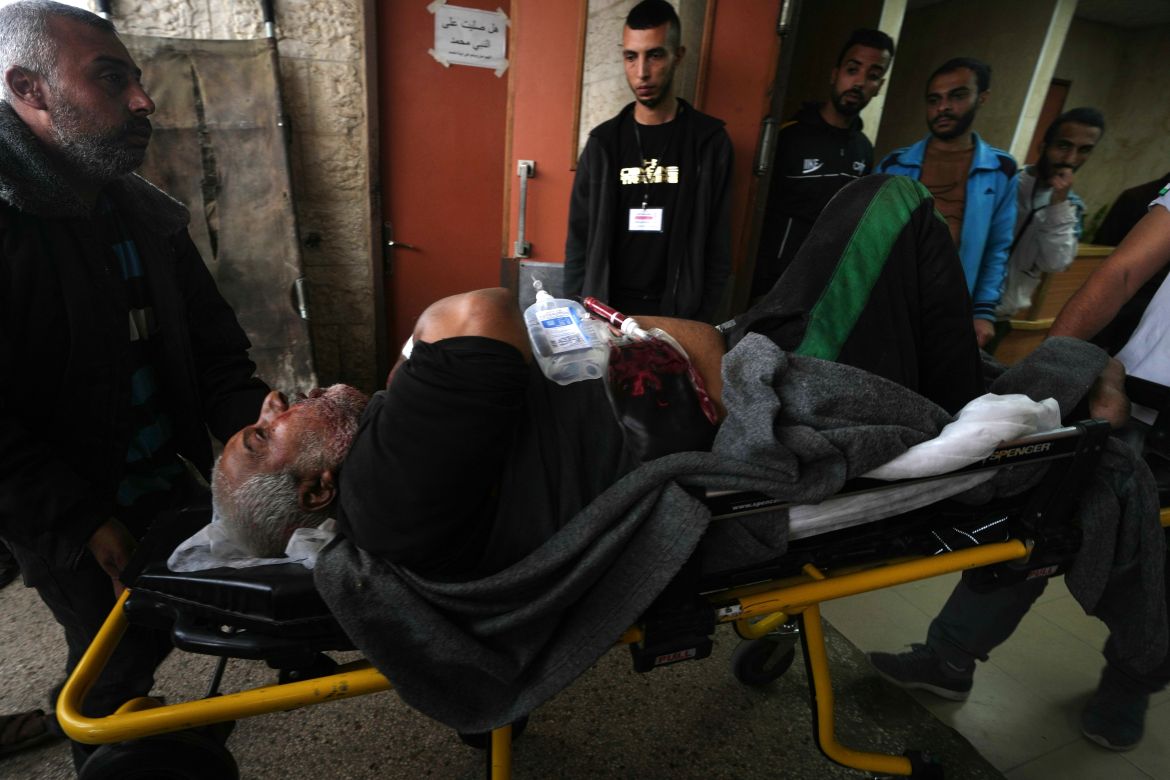 Palestinian wounded in the Israeli bombardment of the Gaza Strip aisbrought to the hospital in Deir al Balah, Gaza Strip.