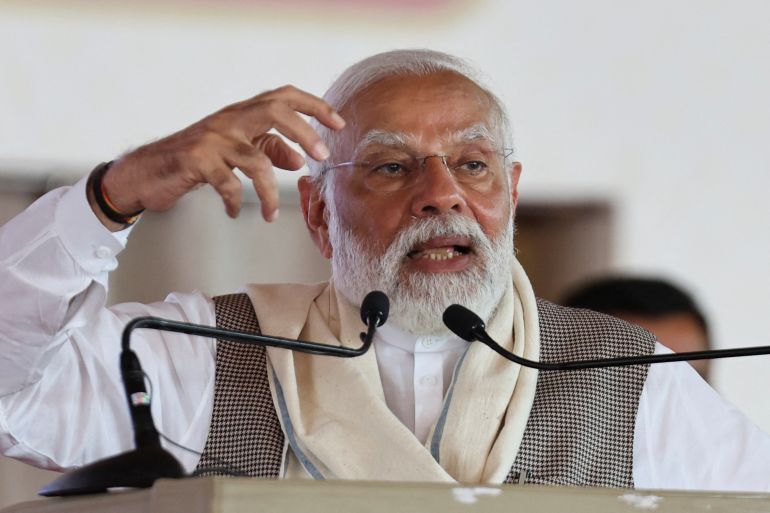 India's Prime Minister Narendra Modi addresses his supporters during the launch of Gandhi Ashram redevelopment project in Ahmedabad, India, March 12, 2024. REUTERS/Amit Dave