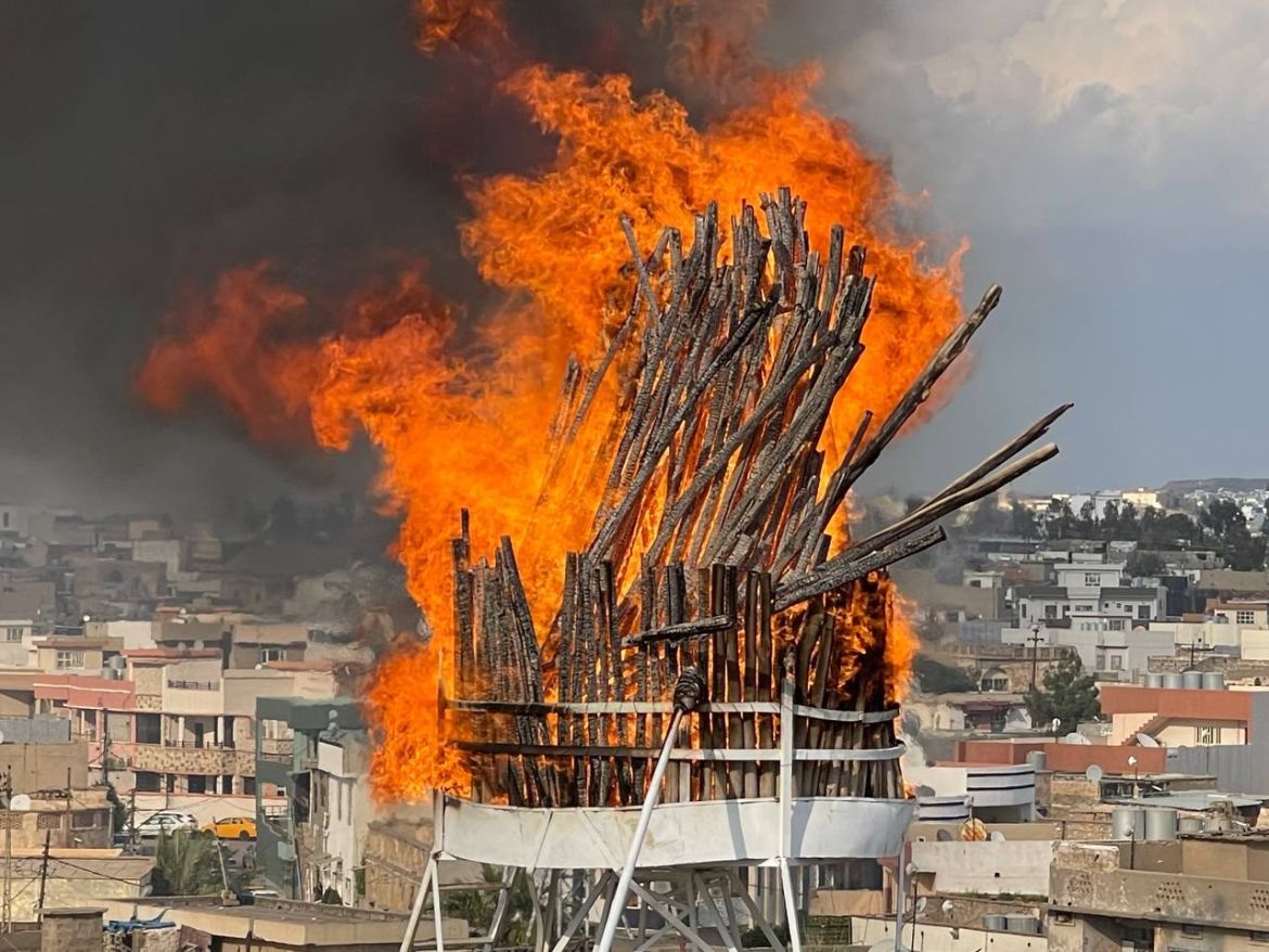 A view of the Nowruz fire lit during the Nowruz celebrations