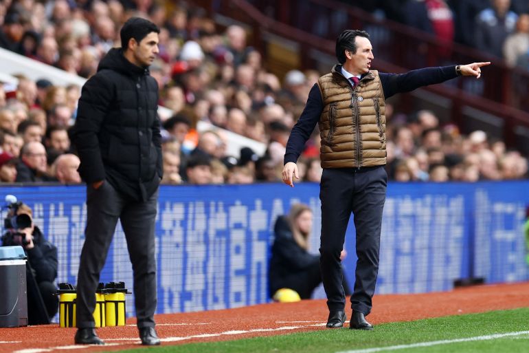 Arsenal manager Mikel Arteta (left) and Aston Villa manager Unai Emery