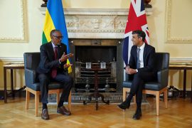 Rwandan President Paul Kagame, left, and British Prime Minister Rishi Sunak [File:Stefan Rousseau/Pool via Reuters]
