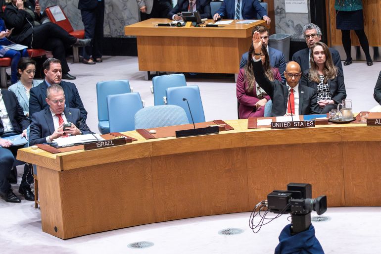 US Deputy Ambassador to UN Robert Wood vetoes a Security Council resolution on full Palestinian membership at UN