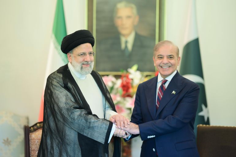 Iran President Ebrahim Raisi meeting Pakistan prime minister Shehbaz Sharif in Islamabad. [Handout/ Prime Minister's Office]