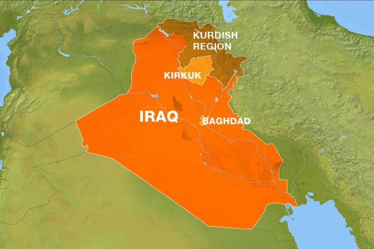 Iraq map showing Kirkuk and Kurdistan
