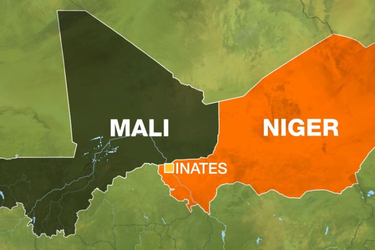 Niger map showing Inates town and border with Mali