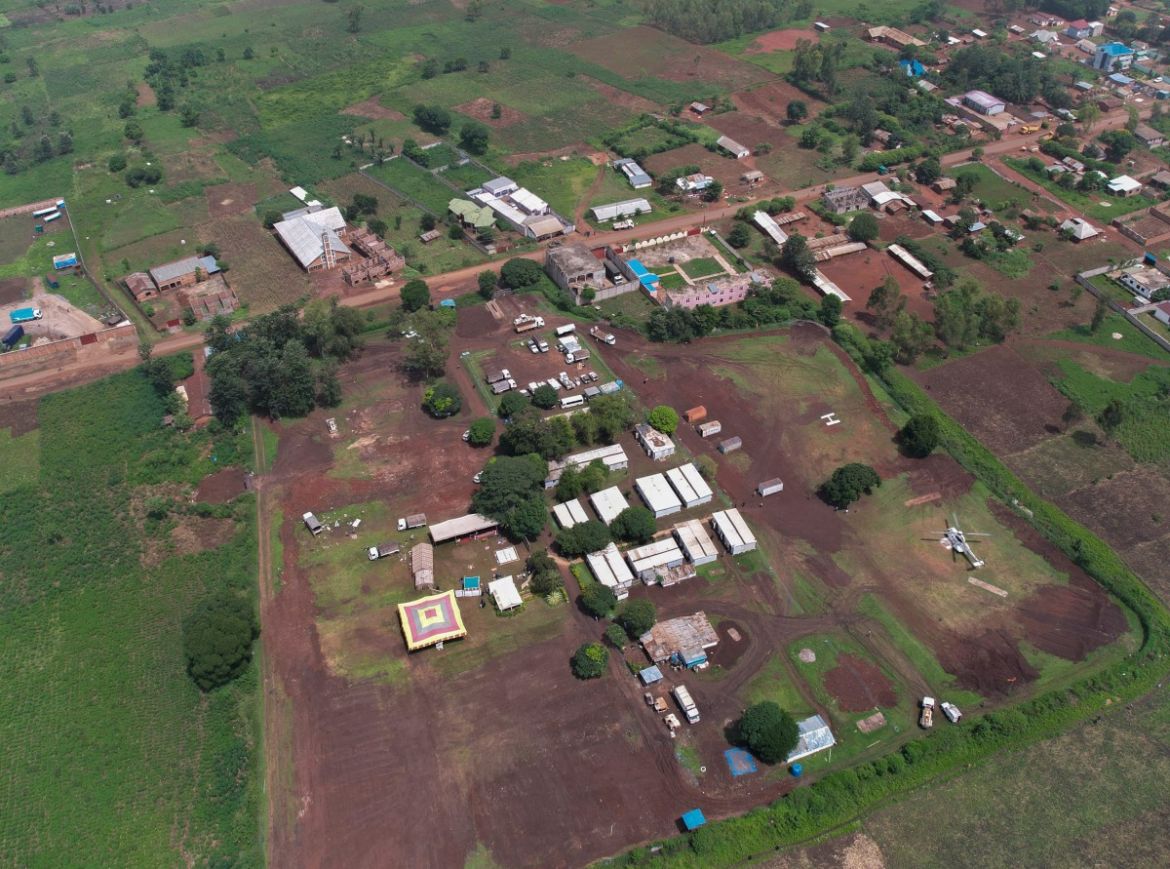 This aerial view shows the United Nations Organization Mission for the Stabilization of the Congo (MONUSCO) base in Kamanyola, eastern Democratic Republic of Congo