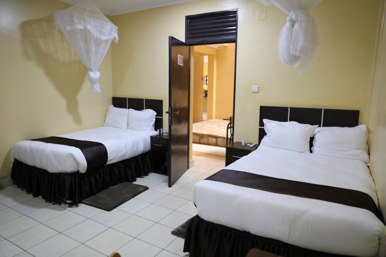 One of the 50 twin bedrooms set up to accommodate UK asylum seekers in Kigali, Rwanda
