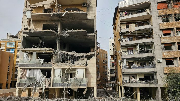 Damaged buildings following an overnight Israeli air strike.